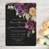 Black Dark Moody Elegant Floral Wedding Invitation Kaart