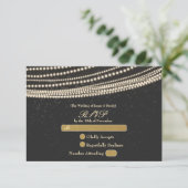 Black Dark Night Sky & String Lights RSVP-kaart RSVP Kaartje (Staand voorkant)