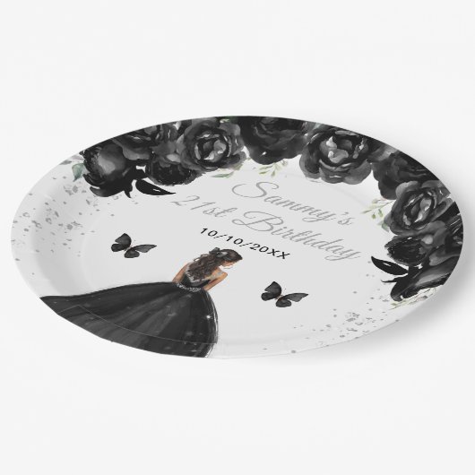 Black Dark Skin Prinses Verjaardagsfeestje Papieren Bordje (Gekanteld)