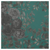 Black Dark Turquoise Gothic Roos Floral Stof (Swatch)
