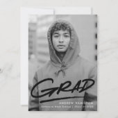 Black | Dashed Modern Photo Afstuderen Aankondiging (Voorkant)