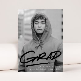 Black | Dashed Modern Photo Afstuderen Aankondiging