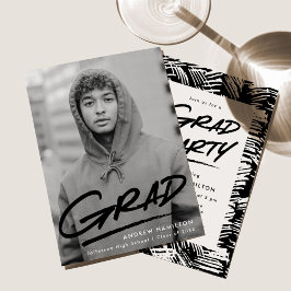 Black | Dashed Photo Graduparty Kaart