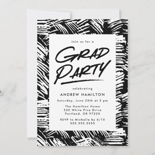 Black | Dashed Photo Graduparty Kaart (Achterkant)