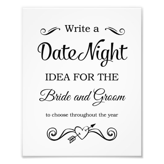 Black Date Night Ideas Weddenschap Sign Foto afdru Afdruk (Voorkant)