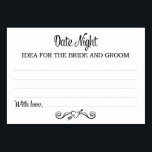 Black Date Night Idee Kaarten<br><div class="desc">Deze lieve Date Night ideeënkaarten zullen het perfecte compliment zijn voor uw huwelijksreceptie of feest. Dit ontwerp is voorzien van een combinatie van zwarte lettertypen, met een hart banner als accent, vragen uw gasten om een notitie met hun beste date ideeën te verlaten. De kaart heeft ruimte voor gasten om...</div>