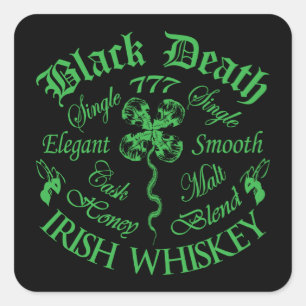 Black Death 777 - Honing Ierse Whiskey Vierkante Sticker