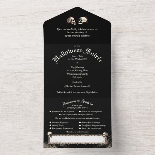Black Death Dancing Skeletons Halloween All In One Uitnodiging (Binnen)