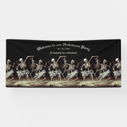 Black Death Dancing Skeletons Halloween Spandoek (Horizontaal)