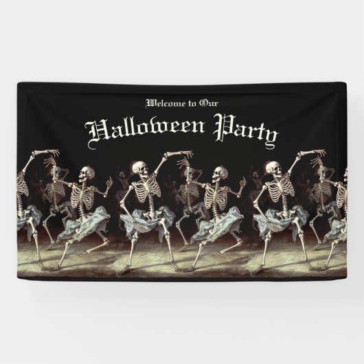 Black Death Dancing Skeletons Halloween Spandoek (Horizontaal)