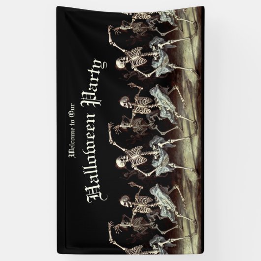 Black Death Dancing Skeletons Halloween Spandoek (Verticaal)