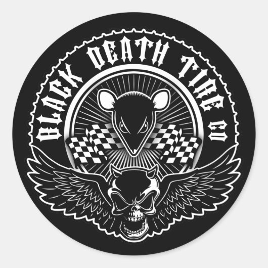 Black Death Tyre Co. Ronde Sticker (Voorkant)
