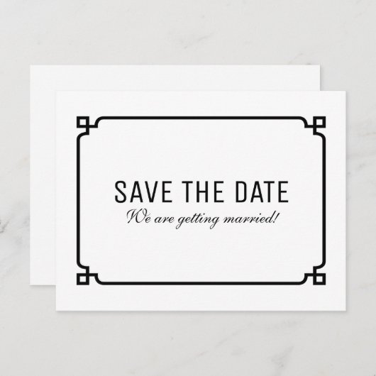 Black Deco Chic Save the Date Briefkaart (Voorkant / Achterkant)