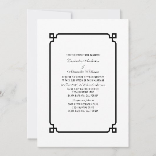 Black Deco Chic Wedding Invite Kaart (Voorkant)