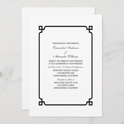 Black Deco Chic Wedding Invite Kaart (Voorkant / Achterkant)