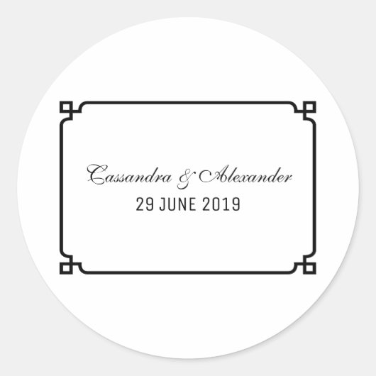 Black Deco Chic Wedding Ronde Sticker (Voorkant)