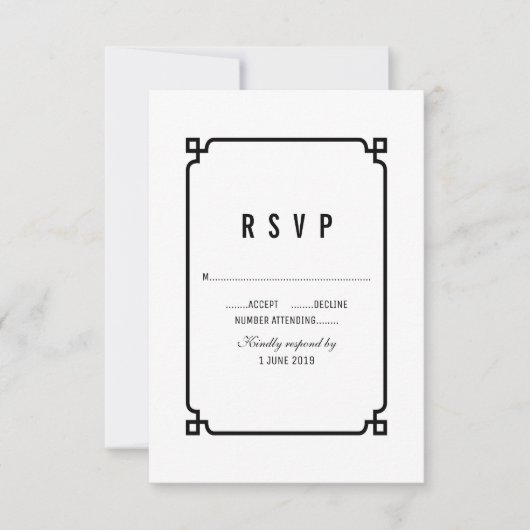 Black Deco Chic Wedding RSVP (Voorkant)
