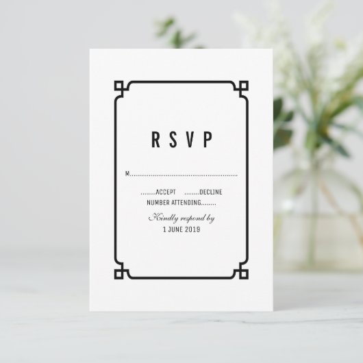 Black Deco Chic Wedding RSVP (Staand voorkant)