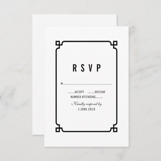 Black Deco Chic Wedding RSVP (Voorkant / Achterkant)