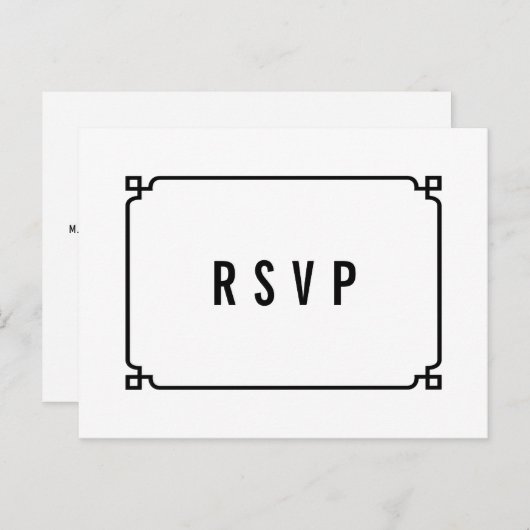 Black Deco Chic Wedding RSVP Briefkaart (Voorkant / Achterkant)