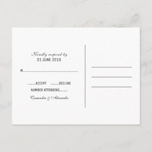 Black Deco Chic Wedding RSVP Briefkaart (Achterkant)