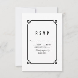 Black Deco Chic Wedding RSVP Kaartje