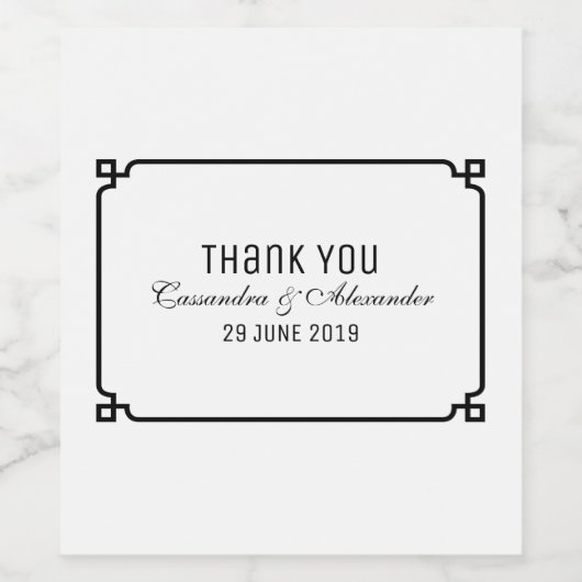 Black Deco Chic Wedding Wijn Etiket (Enkel label)