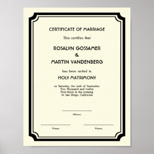Black Deco lijst keepomwille bruiloft certificate Poster