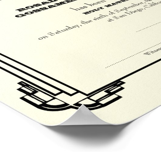 Black Deco lijst keepomwille bruiloft certificate  Poster (Hoek)