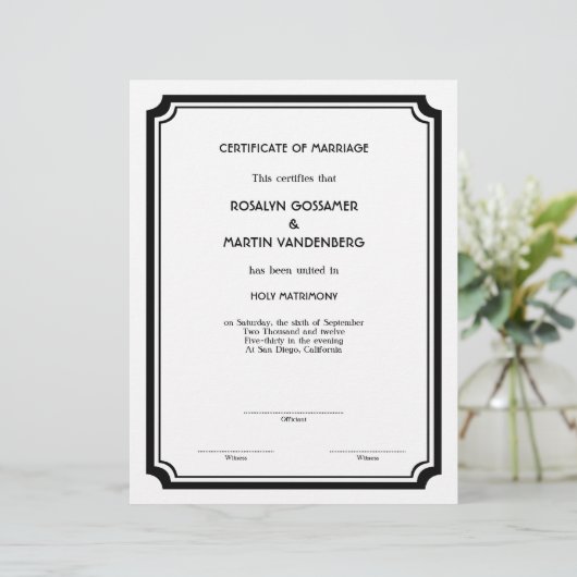 Black Deco lijst keepomwille edalling certificate (Staand voorkant)