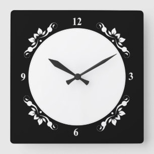 Black Decorative Sq Clock Face White Numbers Clock Vierkante Klok