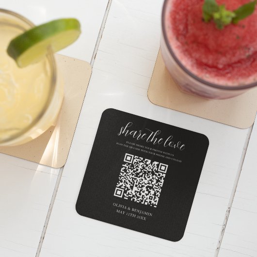 Black | Deel de liefde | Bruiloft Kartonnen Onderzetters