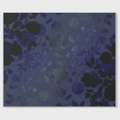 Black & Deep Blue Floral Ombre Wedding Cadeaupapier (Vlak)