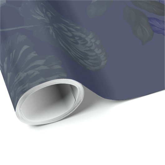 Black & Deep Blue Floral Ombre Wedding Cadeaupapier (Rol Hoek)