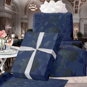 Black & Deep Blue Floral Ombre Wedding Cadeaupapier