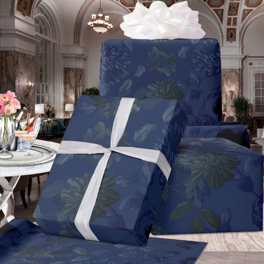 Black & Deep Blue Floral Ombre Wedding Cadeaupapier