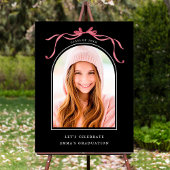 Black Deep Blush Bow Graduation Party Welcome  Poster