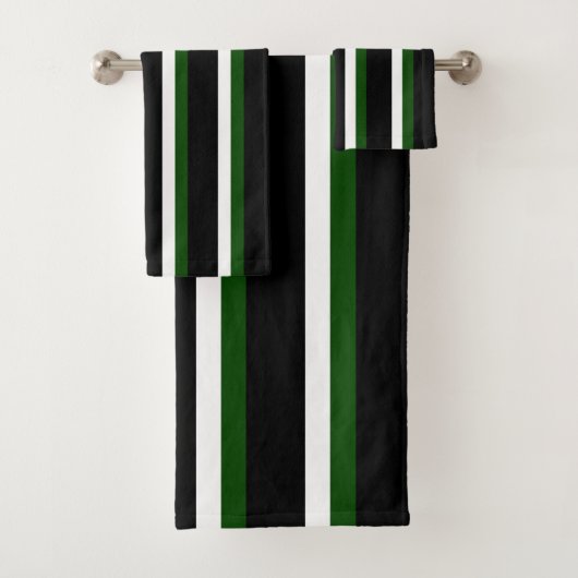 Black Deep Green White Striped Bad Handdoek (Insitu)