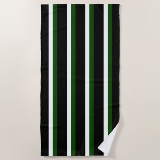 Black Deep Green White Striped Strandlaken (Voorkant)