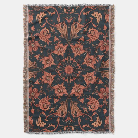 Black & Deep Orange Floral Damask Deken (Voorkant Verticaal)
