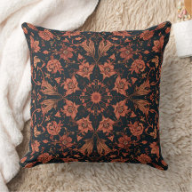 Black & Deep Orange Floral Damask