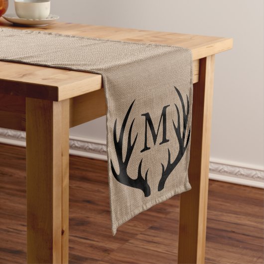 Black Deer Antlers Faux Burlap - Gepersonaliseerd Lange Tafelloper (Voorbeeld)