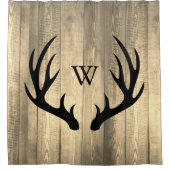 Black Deer Antlers &  Sepia Wood | Monogram Douchegordijn (Voorkant)