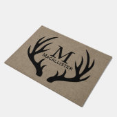 Black Deer Buck Antlers & Faux Burlap Familienaam Deurmat (Schuin)