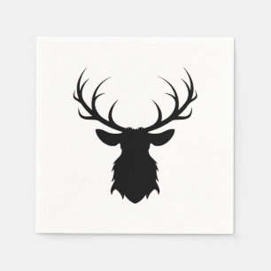 Black Deer Head met Antlers Silhouette Servetten