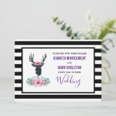 Black Deer Head met roze bloemen bruiloft Kaart (Staand voorkant)