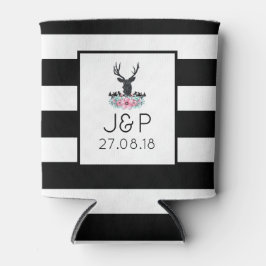 Black Deer Head met roze bloemen en bergen Blikjeskoeler