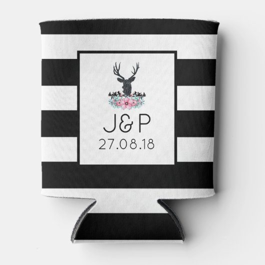 Black Deer Head met roze bloemen en bergen Blikjeskoeler (Voorkant)