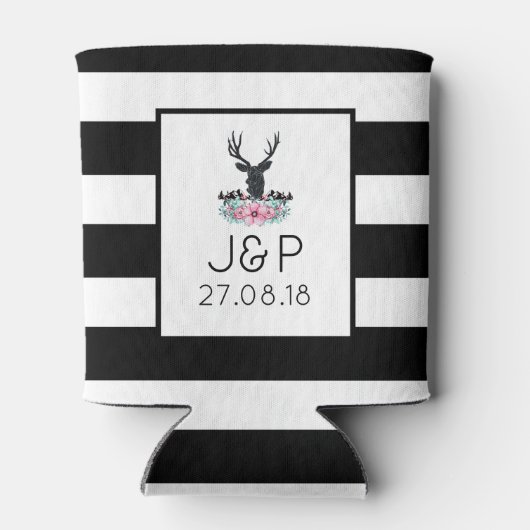 Black Deer Head met roze bloemen en bergen Blikjeskoeler (Achterkant)