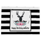 Black Deer Head met roze bloemen en bergen Groot Cadeauzakje (Achterkant)